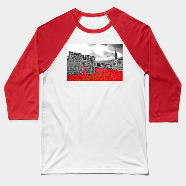 Red Poppies At The Tower Of London Baseball T-Shirt by AndyEvansPhotos